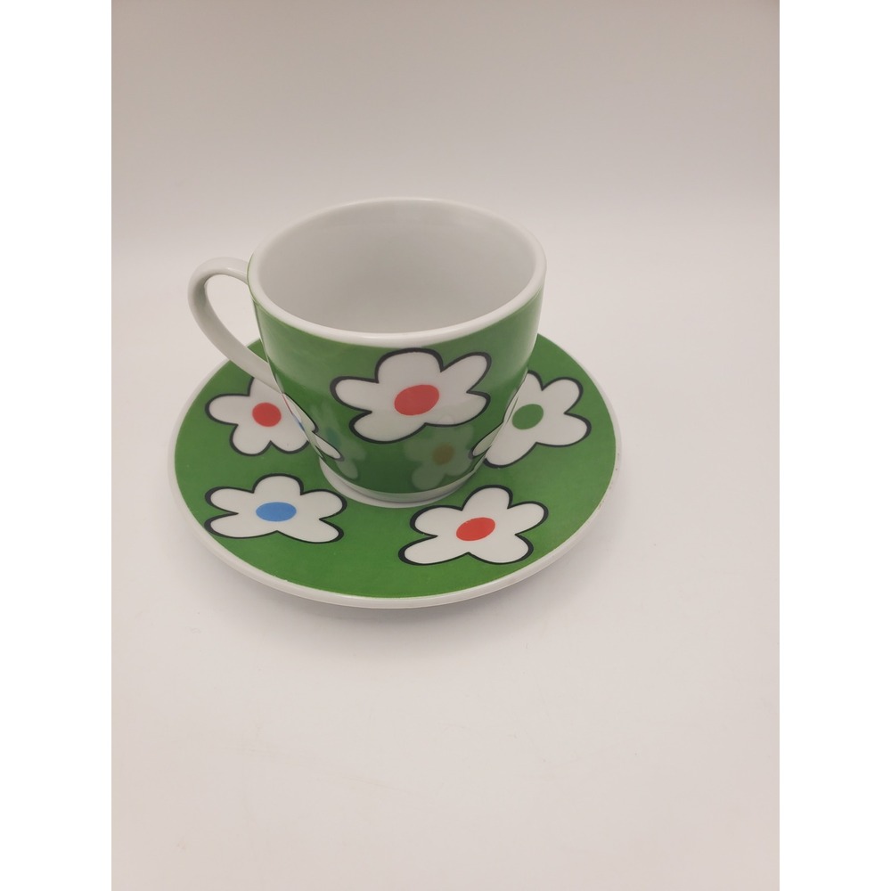 Vtg 1970s Tavola con Stile BC Italian Porcelain Flower Power Teacup Saucer Set